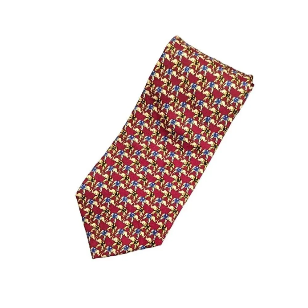 Brooks Brothers Mens Silk Tie Circus Elephant Jockey Horse Novelty Red 3 3/4